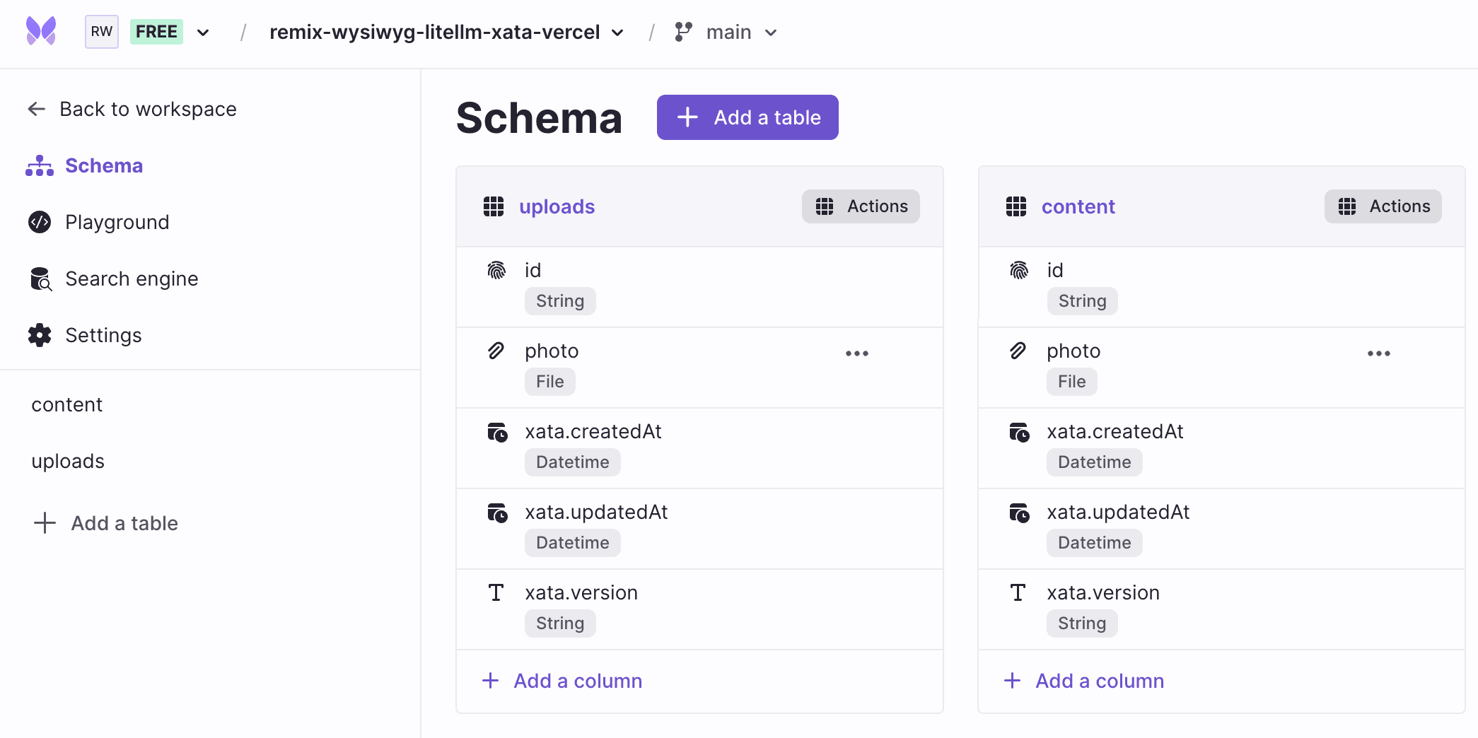 View uploads and content schema